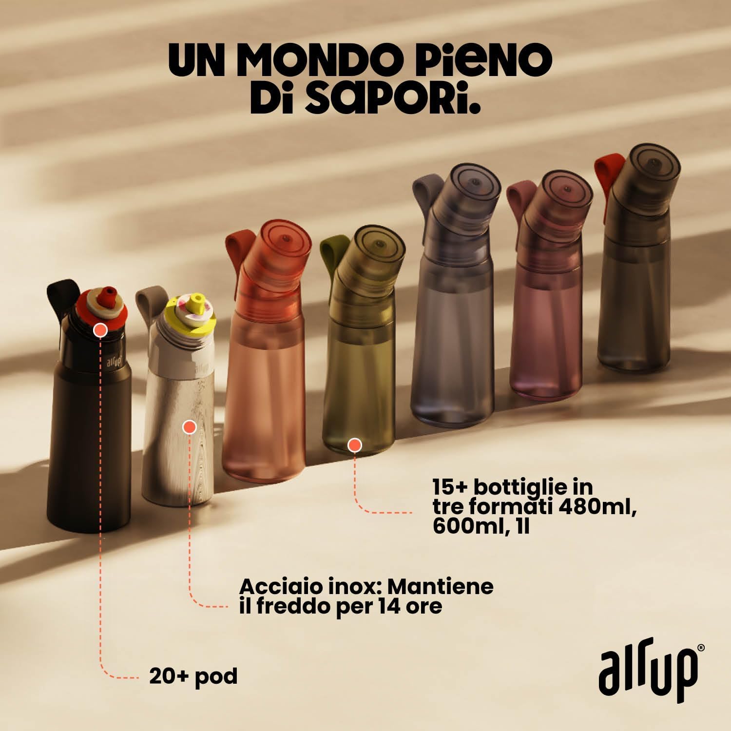 AIR UP Borraccia Twist Pro originale starter pack con cialde 5 gusti I Borraccia da 600ml con aromi senza zucchero I lavabile in lavastoviglie, senza BPA I in Lavender
