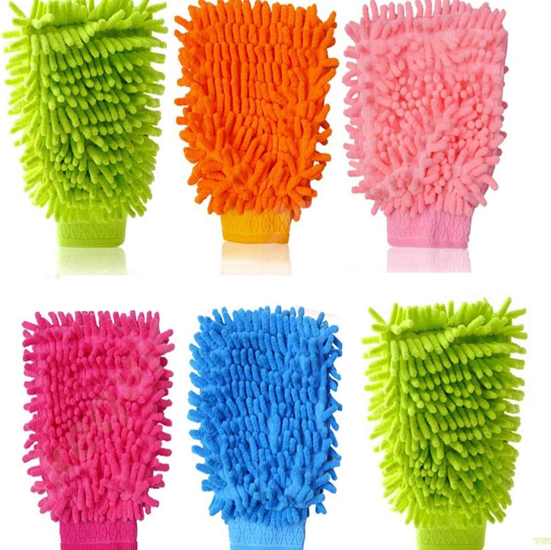 Gannu Double-Sided Standard Microfiber Cleaning Gloves Scratch-Less and Reusable Duster for Wet or Dry Applications - Set of 6