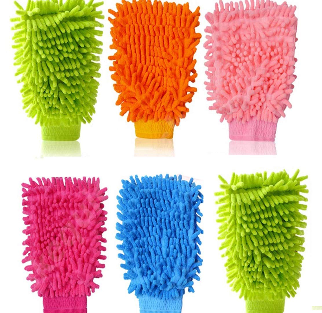 Gannu Double-Sided Standard Microfiber Cleaning Gloves Scratch-Less and Reusable Duster for Wet or Dry Applications - Set of 6