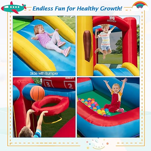 Miniatura 5 de GLACER Casa inflable de rebote con soplador de aire de 480 W, castillo con toboganes, área de salto, pozo de pelotas oceánicas, aro de baloncesto,