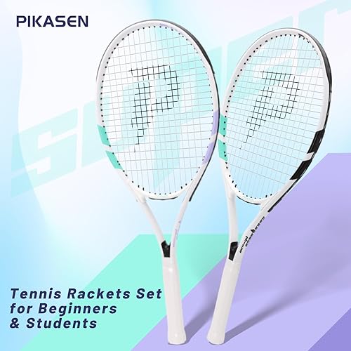 Miniatura 2 de Juego de raquetas de tenis de 27 pulgadas para adultos, juego de raquetas de tenis recreativas para 2 jugadores con 2 overgrips y 1 bolsa de tenis.