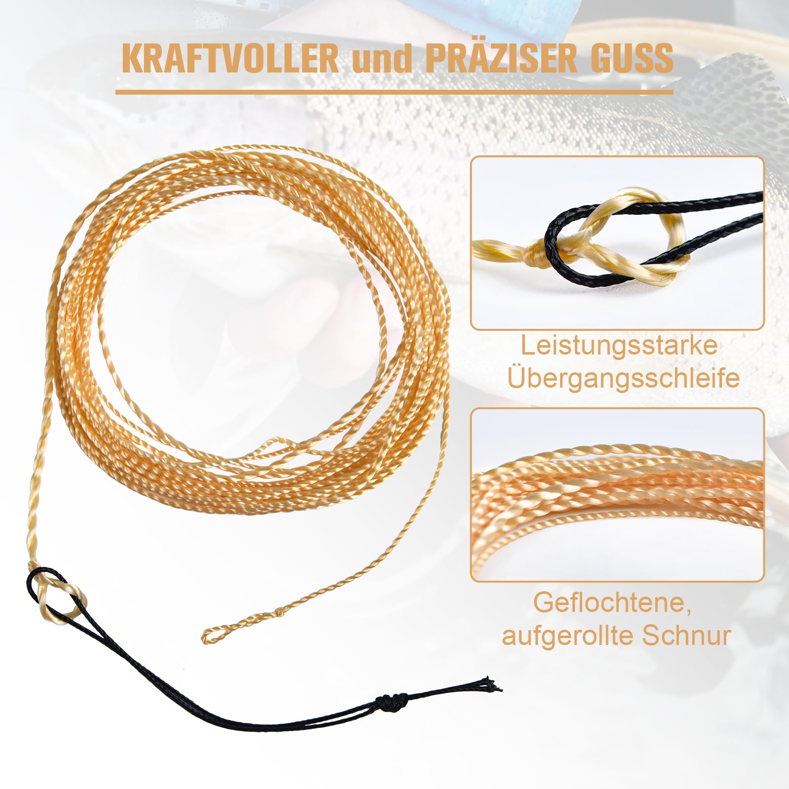 Goture Tenkara Angelschnur, 2 Stück, konisch zulaufende Schwimmer-Polyesterschnur, aufgerollt, geflochtener Tippet-Ring, Fliegenschnur, 12 Fuß/3,6 m Länge, 2 Farben