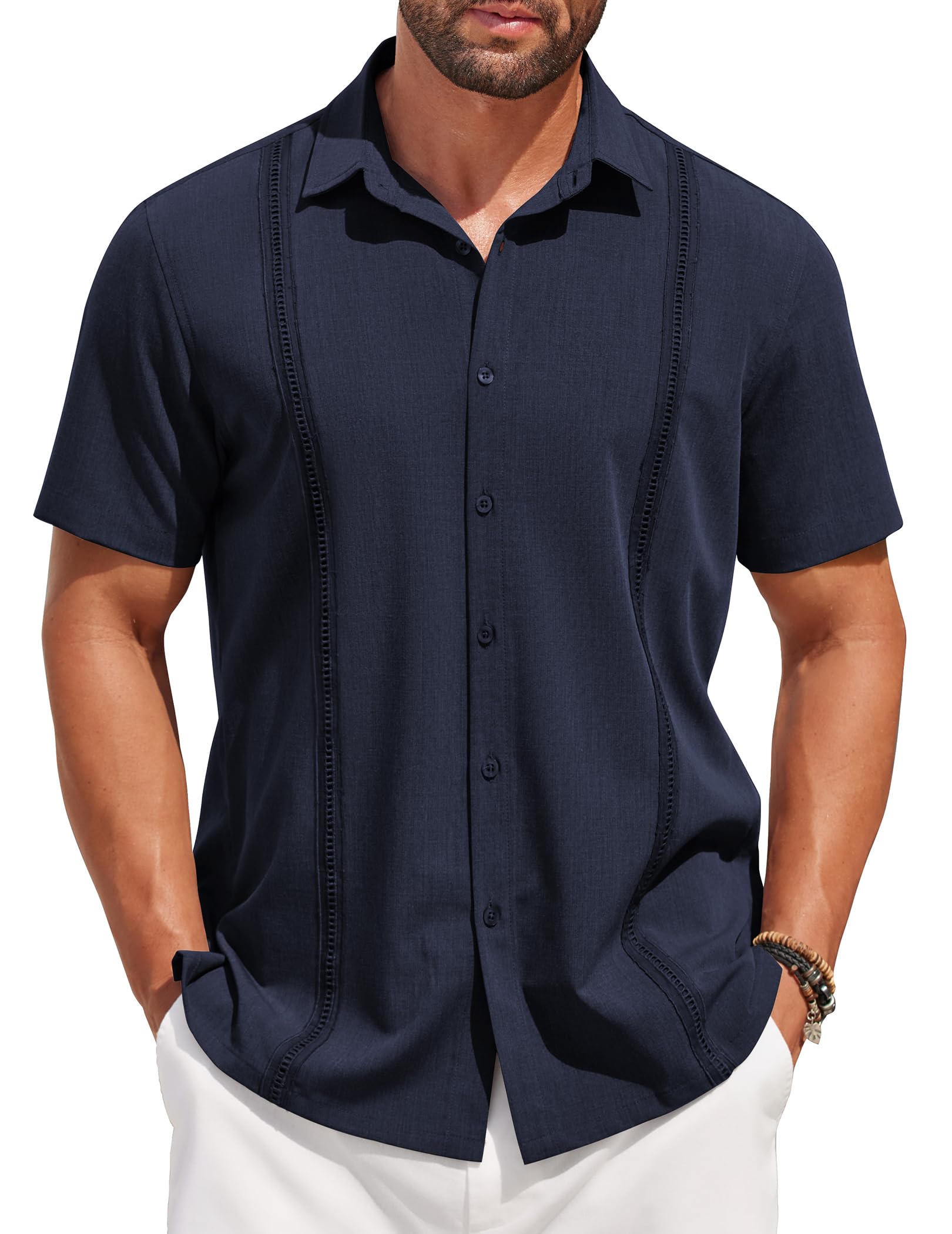 COOFANDY Mens Short Sleeve Cuban Guayabera Shirt Casual Summer Beach Button Down Shirts