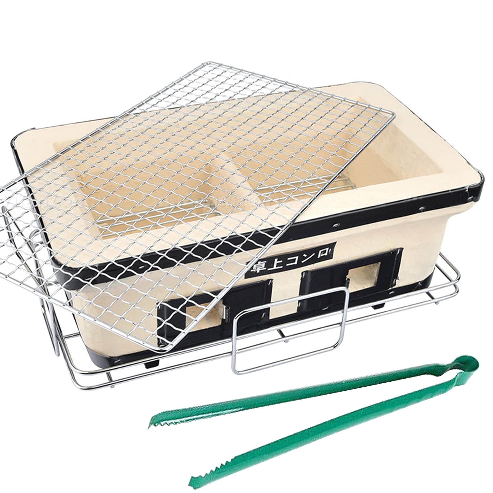 Japanischer BBQ-Grill, Mini-Barbecue-Grill, Tragbarer Barbecue-Herd, Lebensmittel-Holzkohleofen Mit Drahtgeflechtgrill Und Tisch-Grillwerkzeugen (19,5 X 18 Cm / 7,7 X 7,1 Zoll