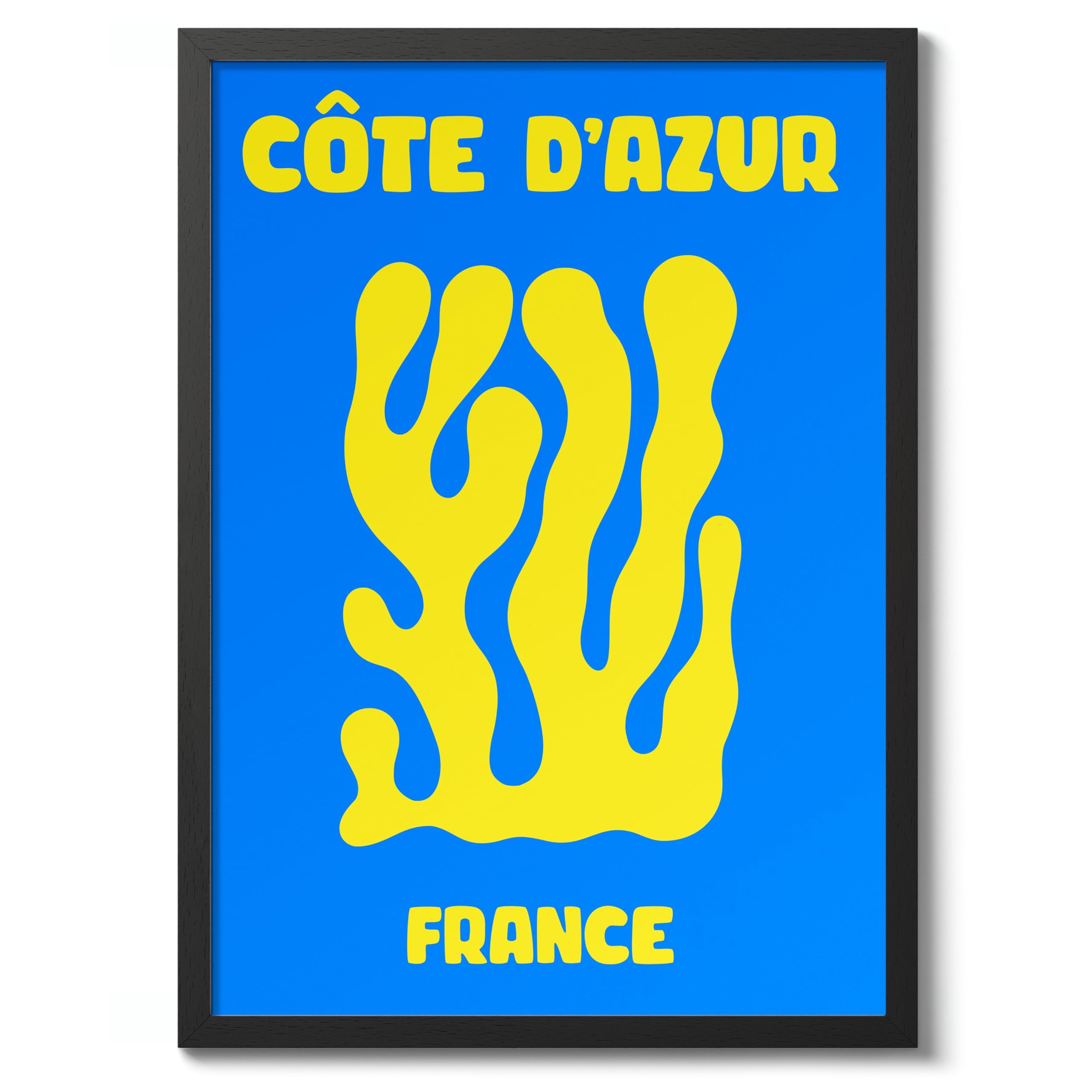 Cote D'Azur Travel Poster, Colourful Abstract Preppy Minimalist Room Decor Wall Art Print, Archival Matte, A5 (Black Frame) - 21x14.8cm