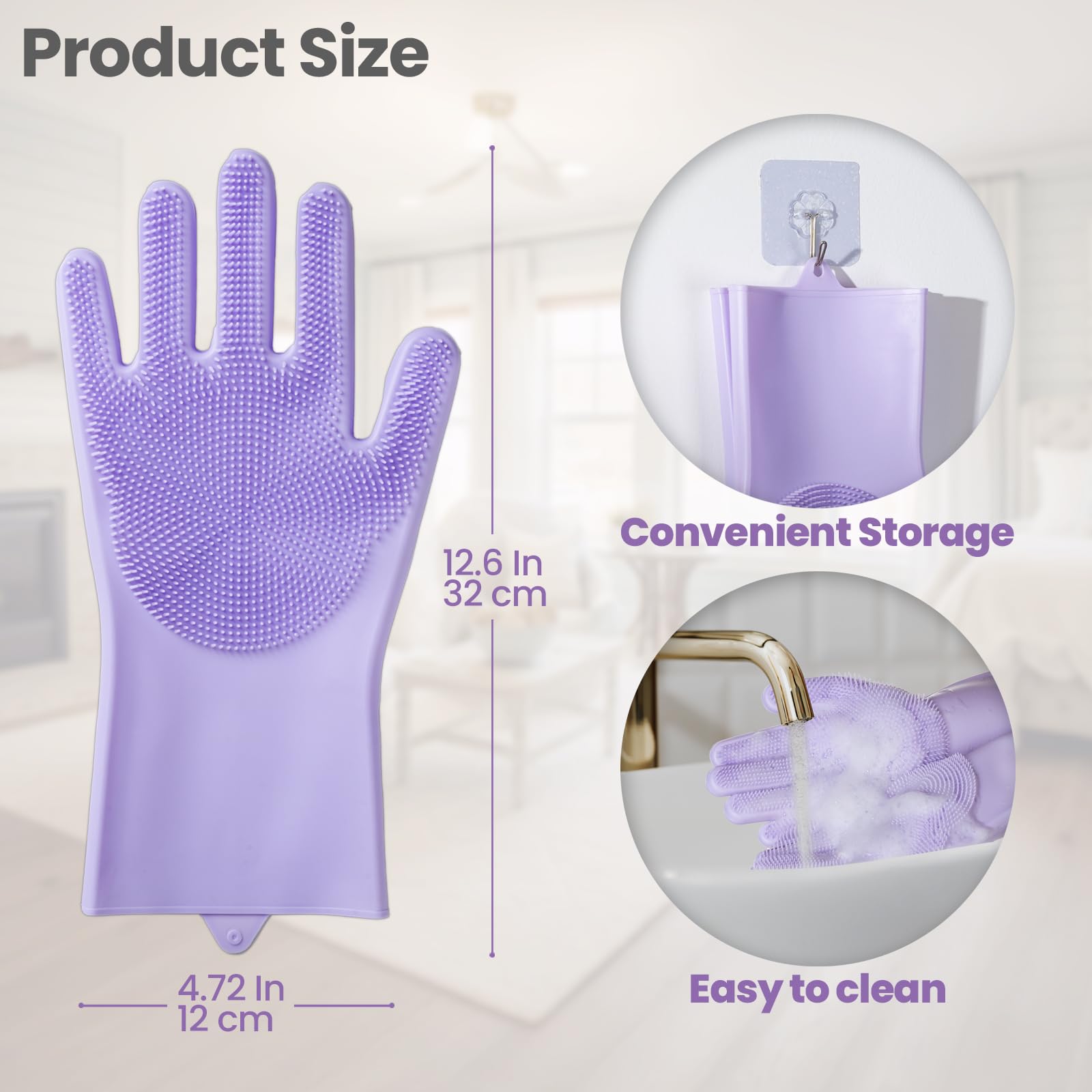 DELOMO Pet Grooming Gloves 1 Pair: Soft and Gentle Silicone Dog Washing Gloves - Bathing Scrubber Brush Mitt Grooming Shedding Fur Removal Massage for Dogs/Cats/Horse, Purple - image 6