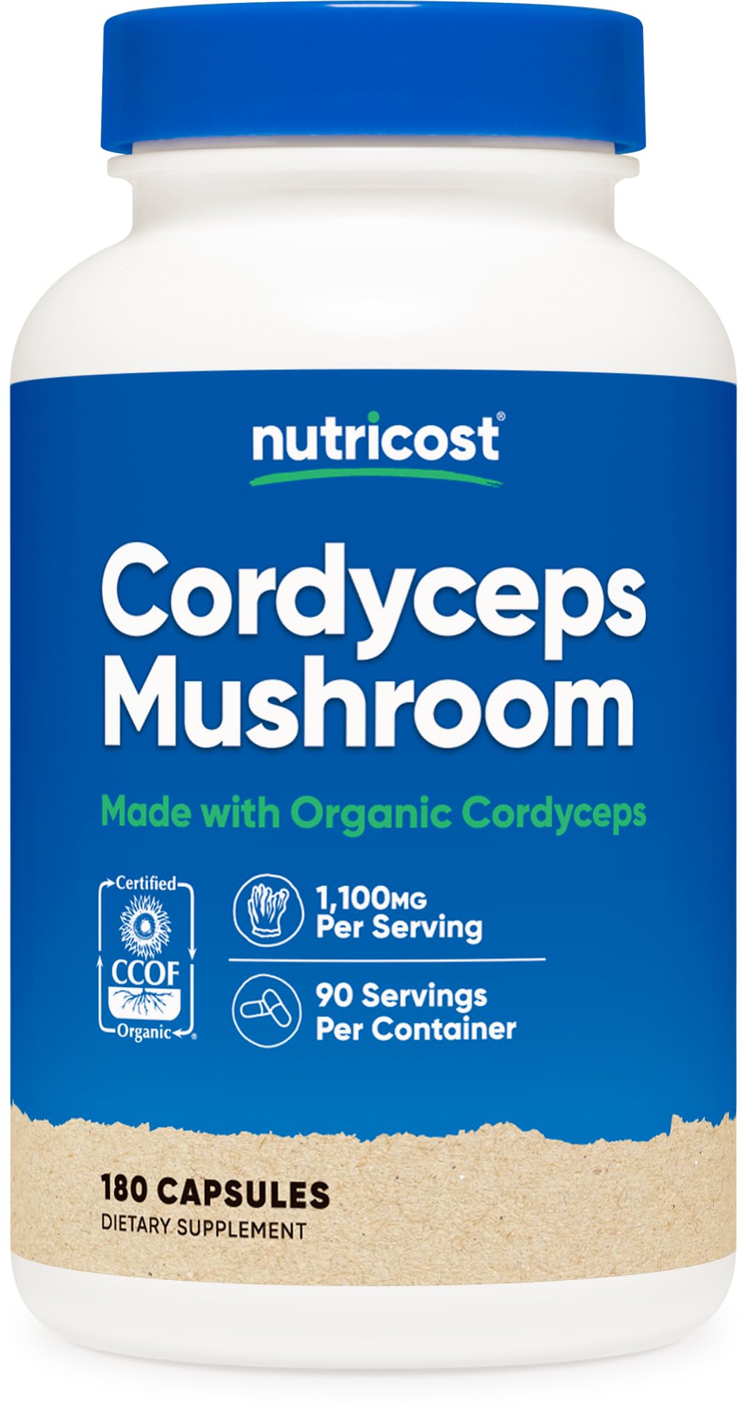 Cordyceps Mushroom Capsules 1100mg, 90 Serv - CCOF Certified Made with Organic, Gluten Free, 550mg Per Capsule (180 Capsules)