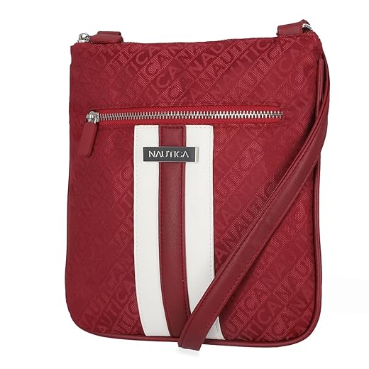 Nautica womens Lakeside Signature Jaquard North South Crossbody Bag Cross Body, Red, One Size US
