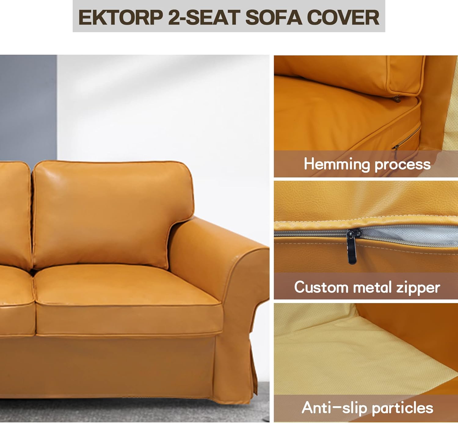 Sofa Cover ONLY! for EKTORP 3 Seat (85.8in), Couch Covers Made Compatible for IKEA Ektorp Sofa, Sofa Cover for Living Room, Linen Sofa Slipcovers (3 Seat, T-24)