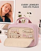 Vista 3 de LOVEVOOK Neceser de viaje para mujer, bolsa de maquillaje colgante impermeable con compartimento para joyas, bolsa de cosméticos portátil con correa