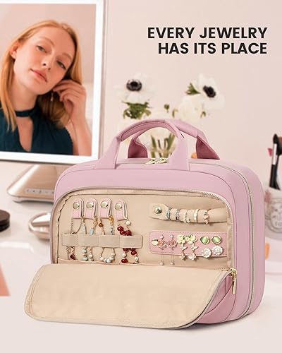 Miniatura 3 de LOVEVOOK Neceser de viaje para mujer, bolsa de maquillaje colgante impermeable con compartimento para joyas, bolsa de cosméticos portátil con correa