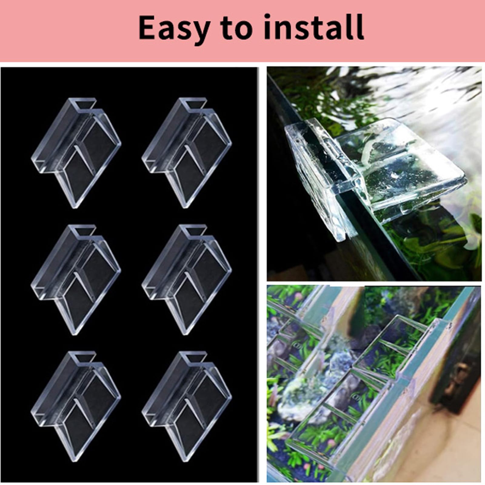 GVSS 6 Pièces Clips de Protection en Verre pour Aquarium Convient pour Verre 6mm, Support d'Aquarium Acrylique,Clips de Support d'Aquarium,Clips pour Couvercle d'Aquarium