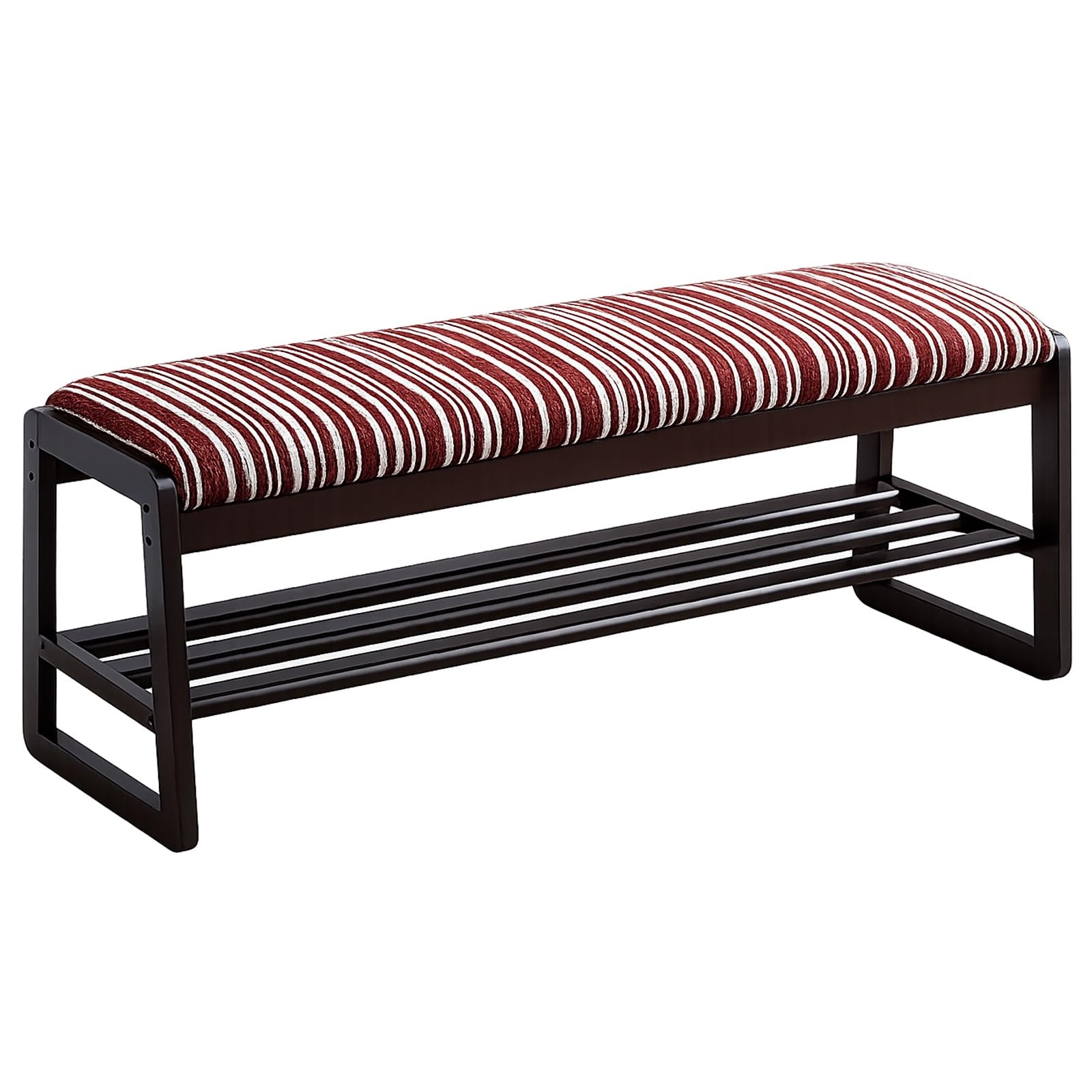 Banc d'entrée a 2 niveaux en bois massif rouge assise premium rembourrée