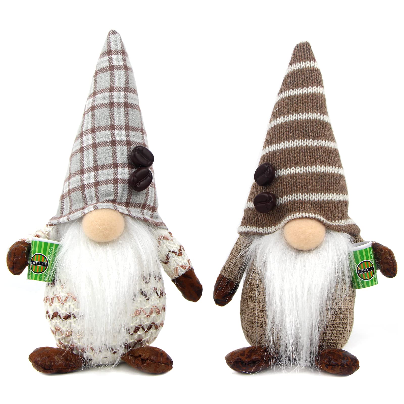 Mrlikale2Pcs Coffee Gnomes Plush Decor, Coffee Table Coffee Bar Gnomes Decorations, Handmade Elf Dwarf Collectible Figurines Plush Doll for Home Office Decor(Brown)