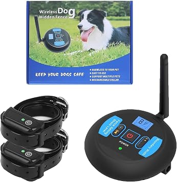 Wireless Dog Fence & Remote Training Collar 2 in 1 W/Remote, Pet Shock Boundary Containment System, Adjustable Signal Range, Waterproof, Container Boundary for Small Medium Large Dog,for2dog