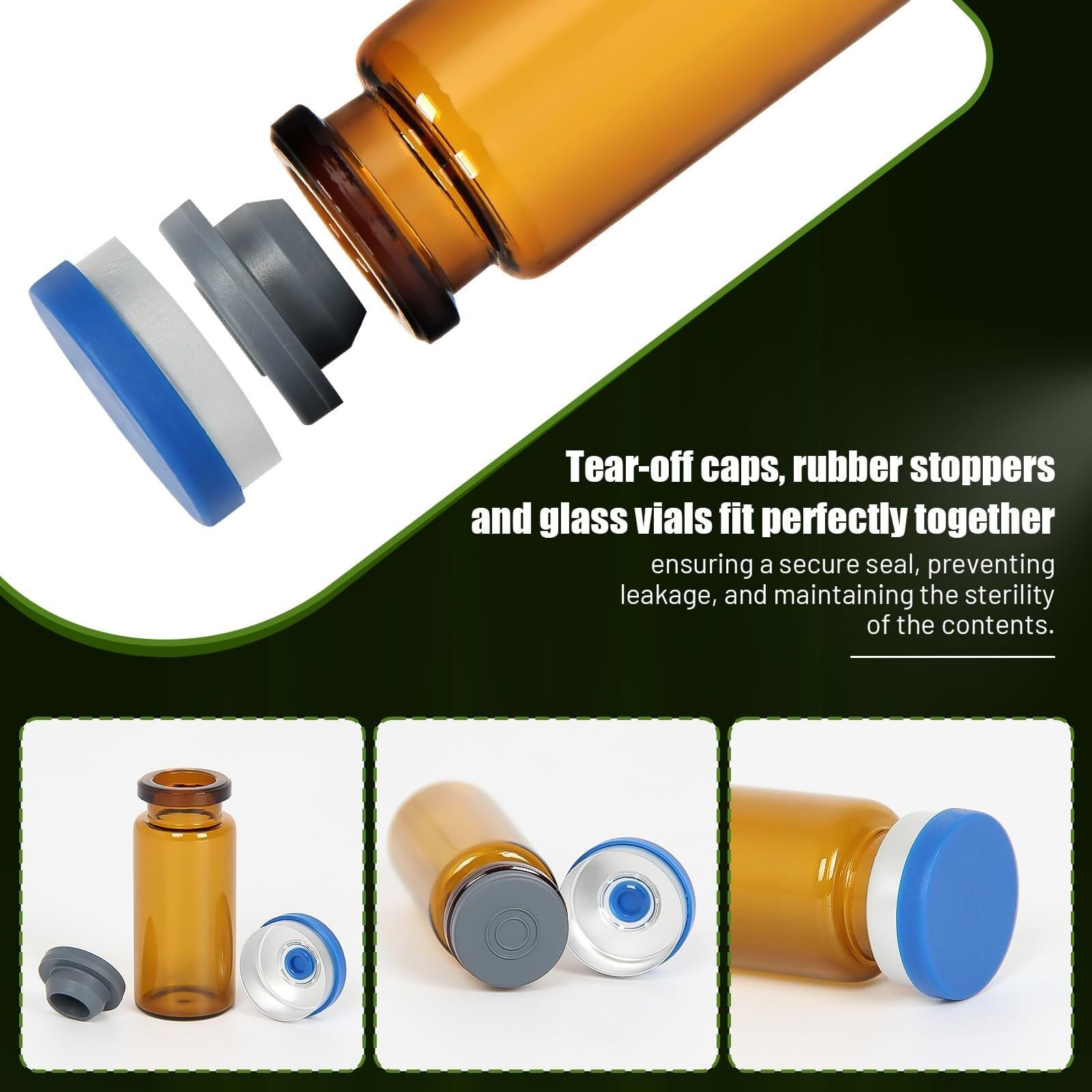 10ml Bernstein Glasfläschchen mit Flip-Deckeln und Gummistopfen, 100er Pack - Laborgeprüfte Borosilikat-Fläschchen(Brown,10ML)
