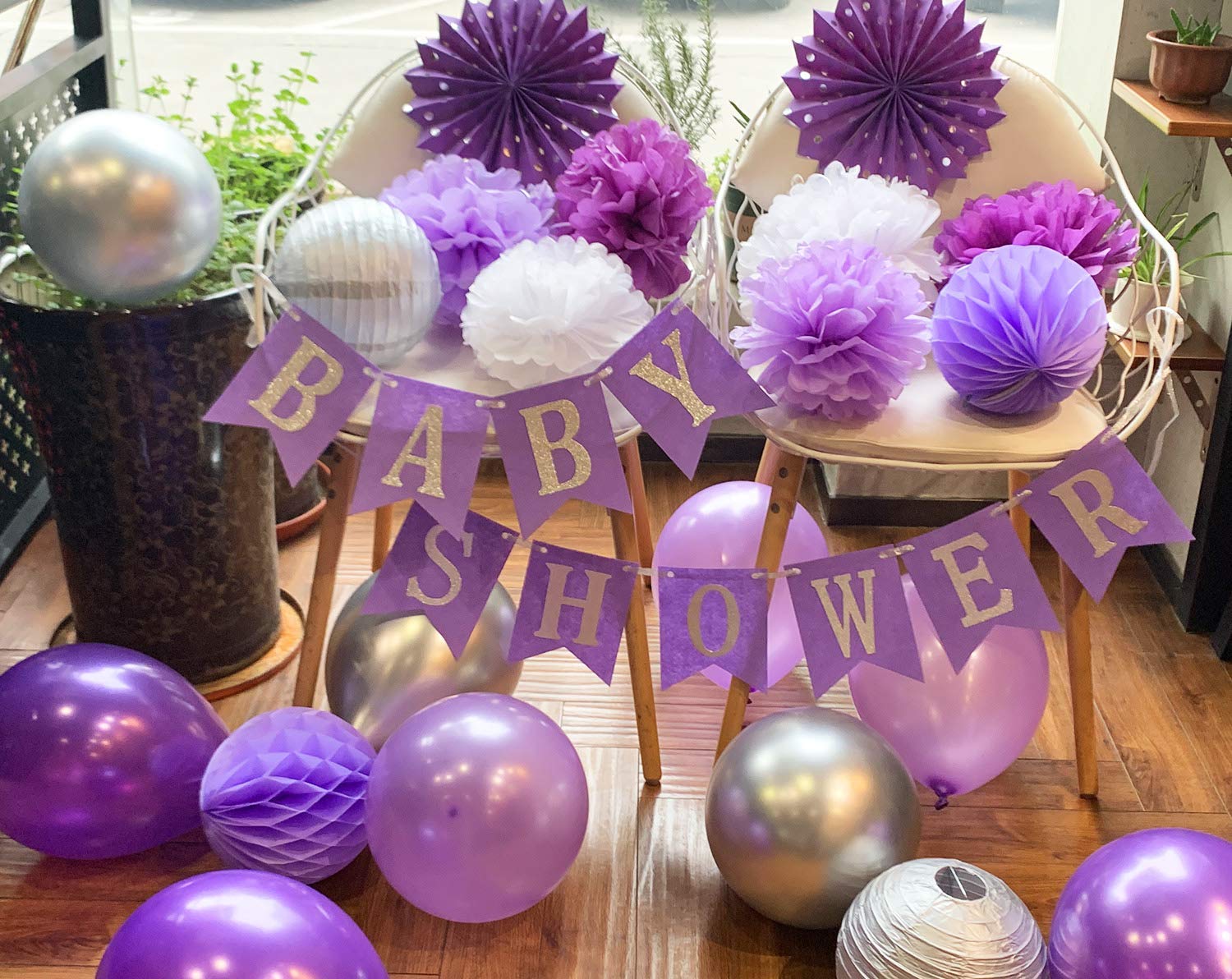 Buy Purple Elephant Baby Shower Decorations Baby Shower Banner Purple Silver Latex Balloons