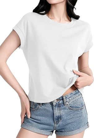 Womens Cap Sleeve T Shirts Crewneck Loose Fit Crop Tops 2026 Summer Casual Tee Fashion Trendy Clothes