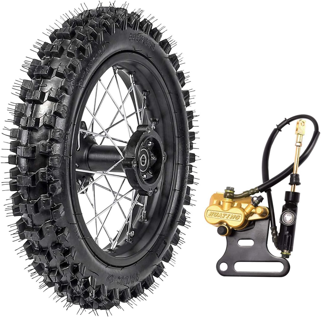 TDPRO 80/100-12 Rear Tire Disc Brake Wheel Rim With 12mm Bearing & Brake Master Caliper for Pit Pro Dirt Bike