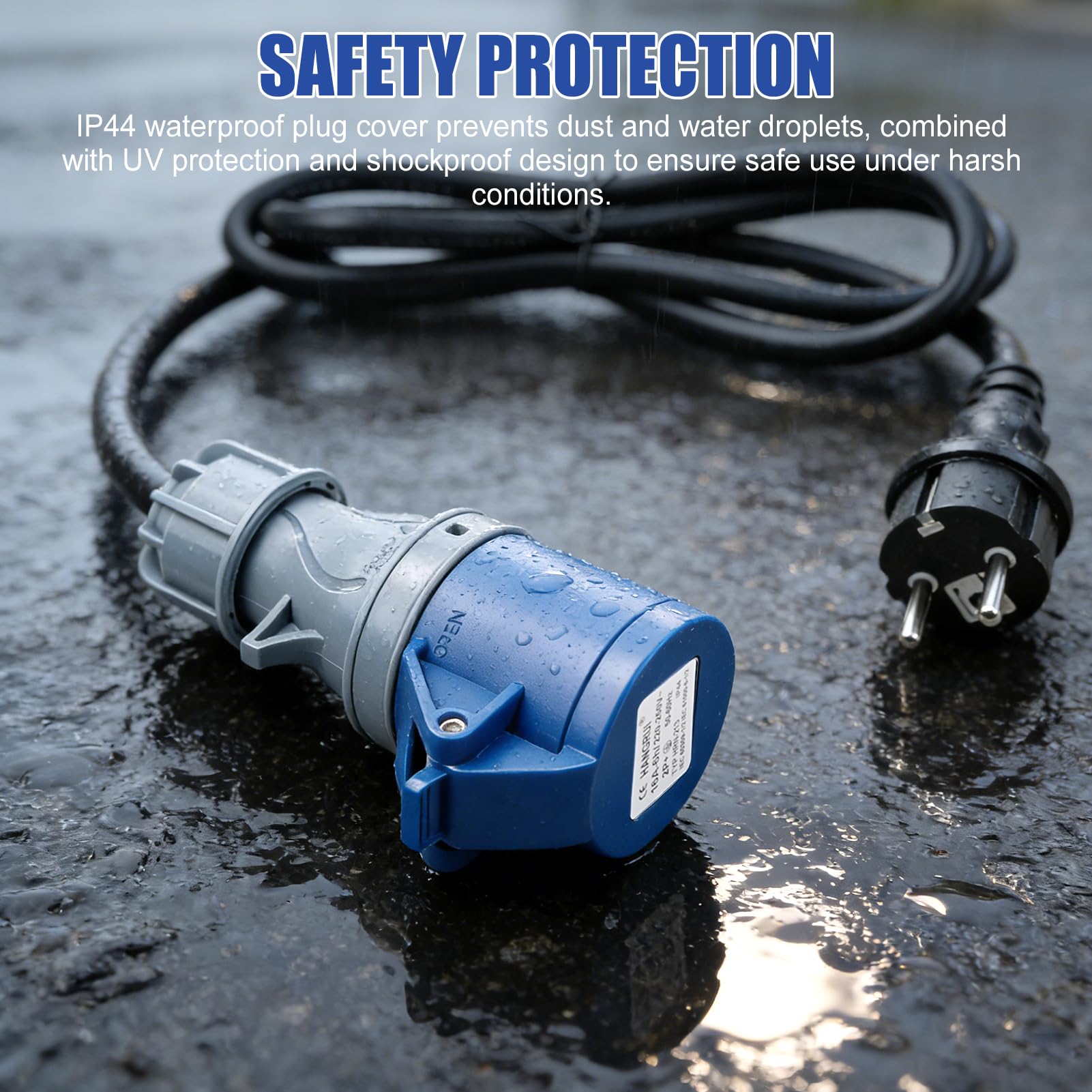 Adaptateur Prise Camping, Adaptateur Fiche Mâle Schuko vers Prise Femelle CEE Câble de 1,5m H07RN-F3G 2,5mm² Protection IP44, 250V 16A Adaptateur CEE pour Camping Car, Caravane, Chantier et Extérieur