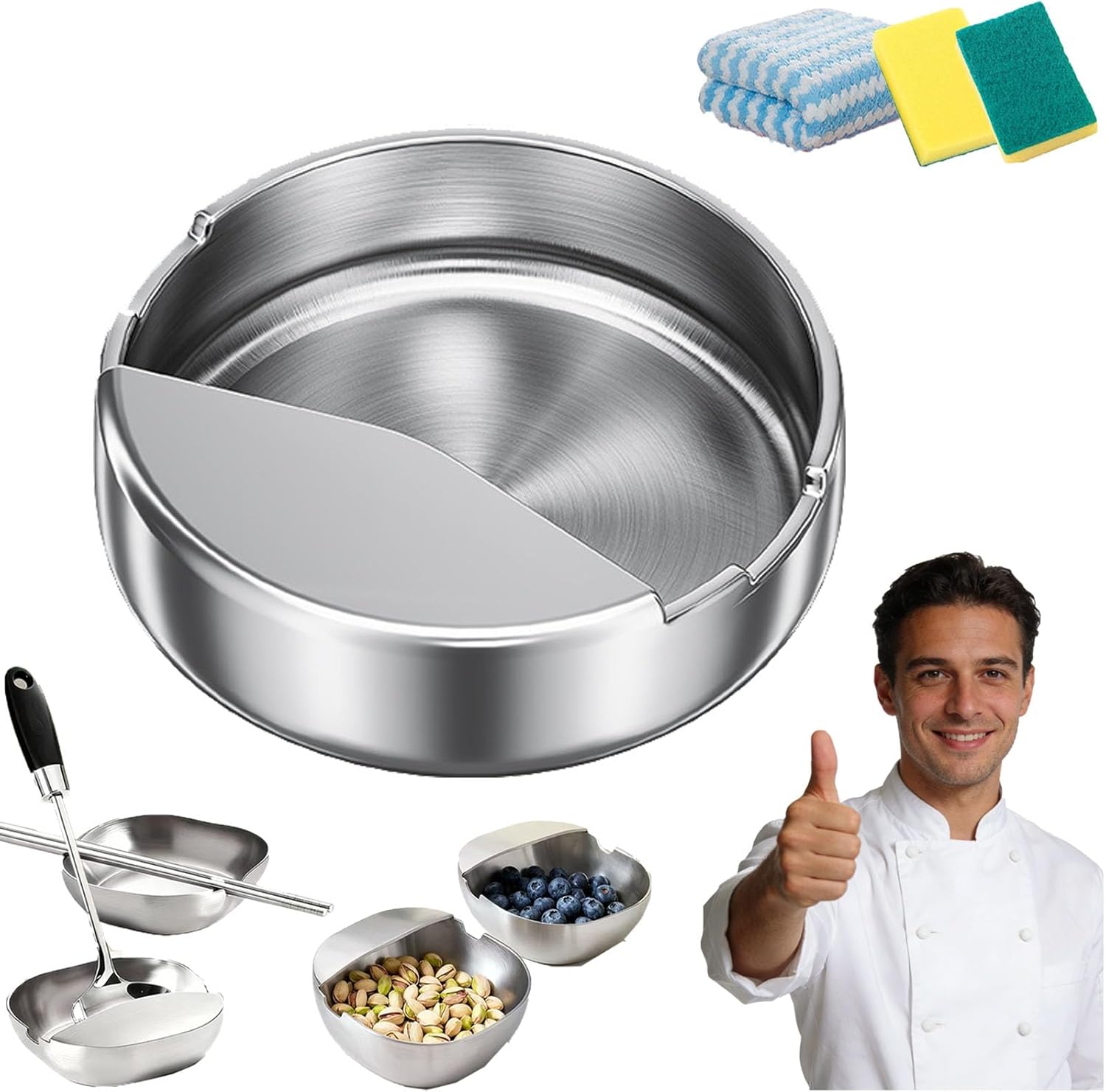 304 Stainless Steel Spoon Rest & Multipurpose Kitchen Utensil Holder, Self-Standing Ladle Holder with Stable Base, Non-Slip Spatula Ladle Holder Heat Resistant & Dishwasher Safe (3PC-A)