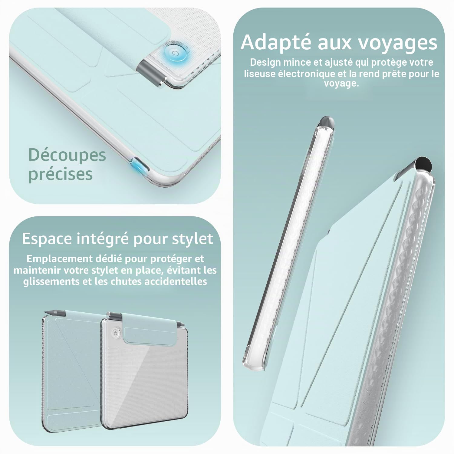 TUDIA M-Flip Coque Magnétique Transparente Amovible Compatible avec Kobo Libra Colour (2024) [Veille/Réveil Automatique] Étui Arrière Transparent Pliable avec Porte-Stylet (Bleu Layette)