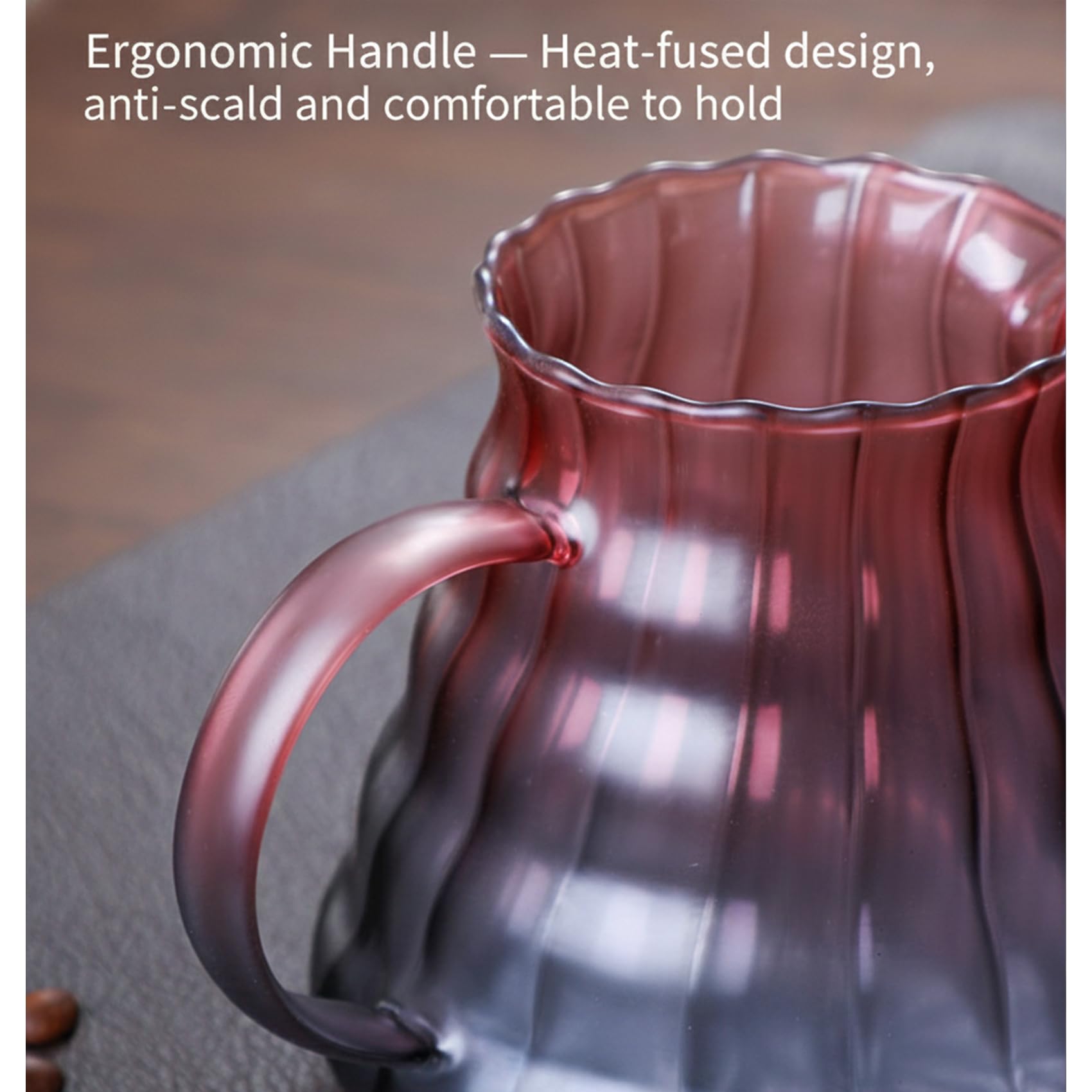 SINOTE’CA Caffettiera Pour Over Stile V60 con Caraffa in Vetro Borosilicato 600ml, Dripper con Manico in Noce e Coperchio, Design Rosso e Blu Satinato, con 100 Filtri di Carta Misura V02