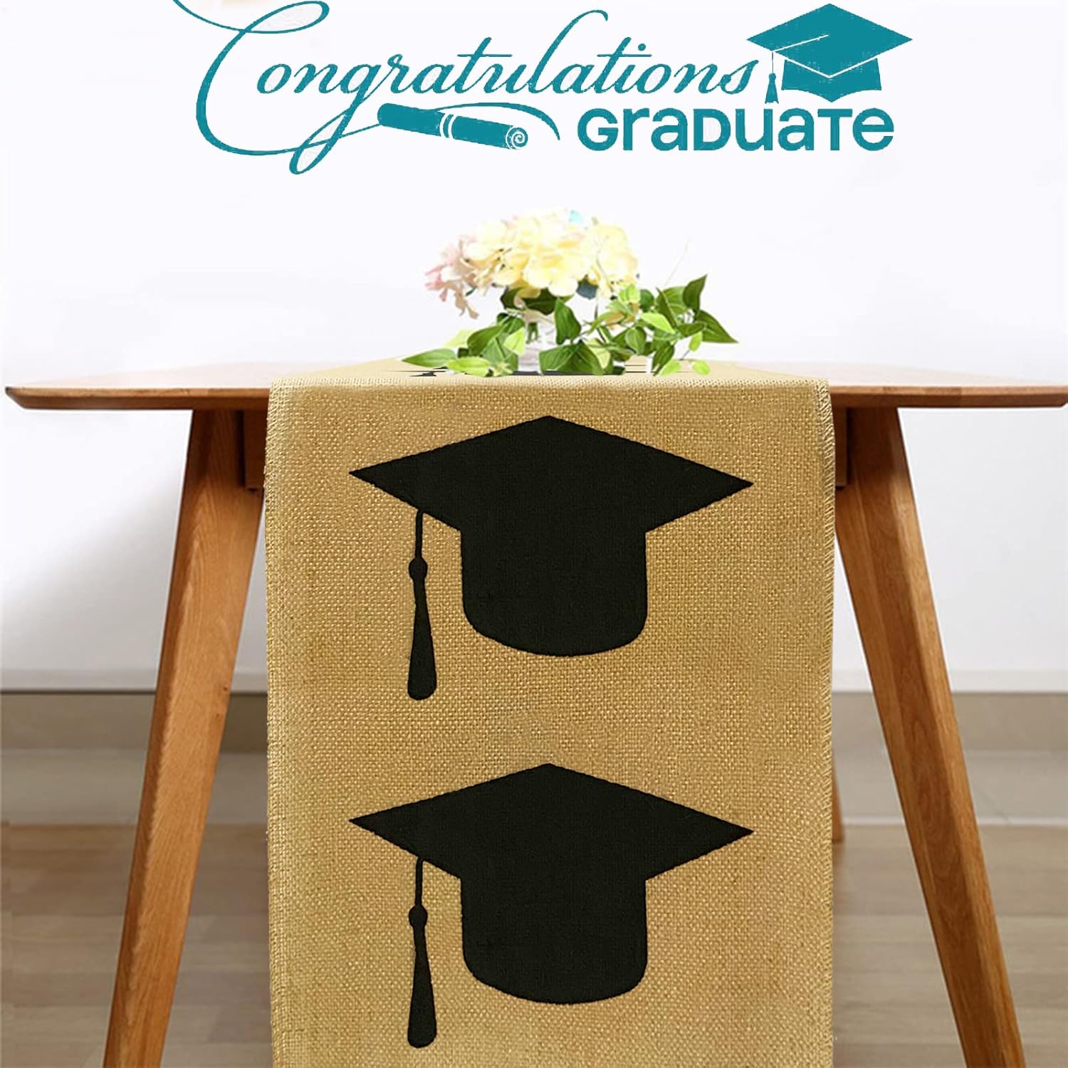 Burlap Graduation Table Runner 2022 Jute Grad Cap Table