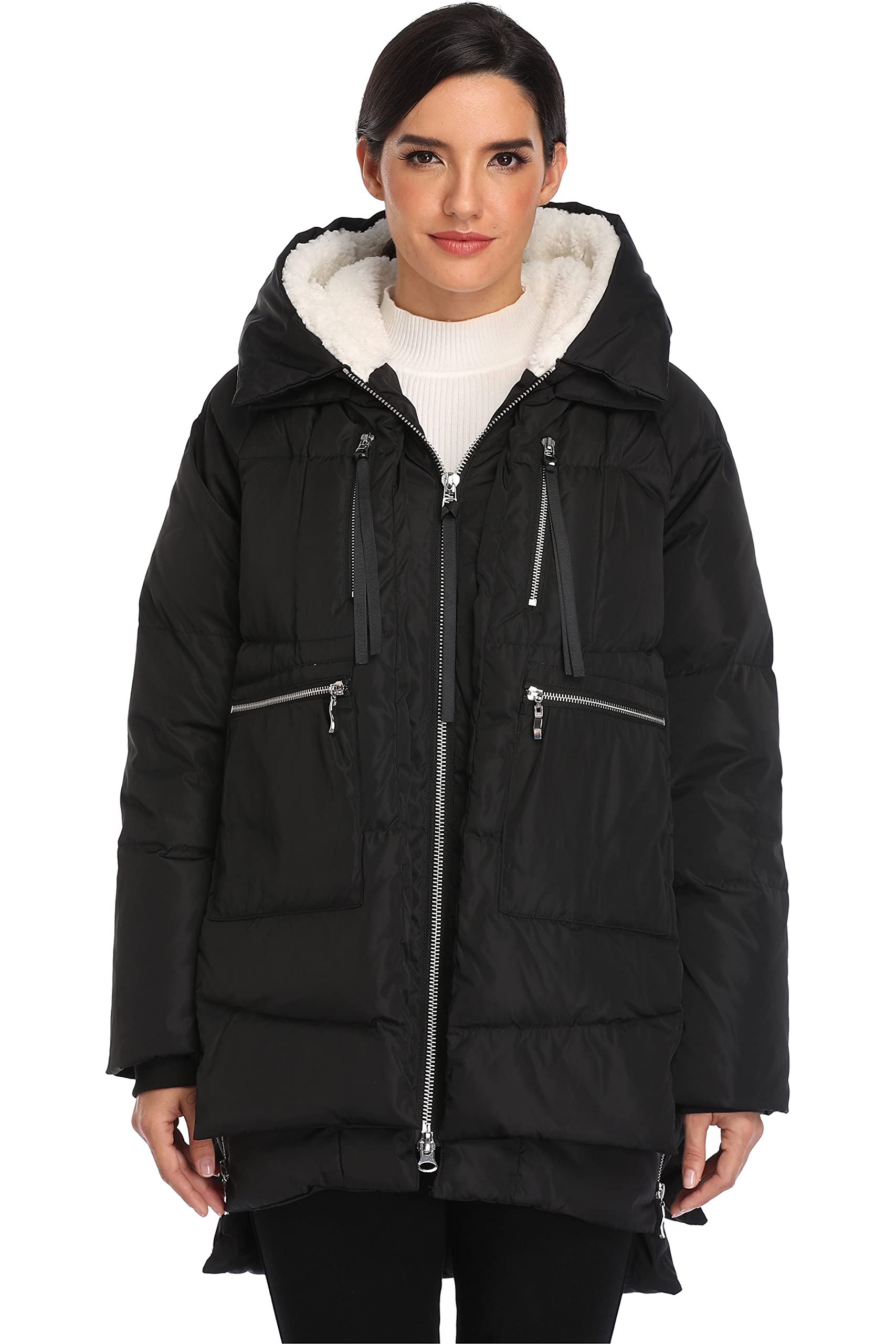Shanghai Bund Women's Heavy Weight Puffer Coat Thickened Down Jacket Winter Warm Hooded Parka Black X-Small