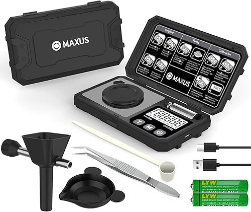 Miniatura 8 de MAXUS Báscula digital de miligramo 1.76 oz0.00 oz con peso de calibración, báscula de recarga con accesorios para trucos de polvo