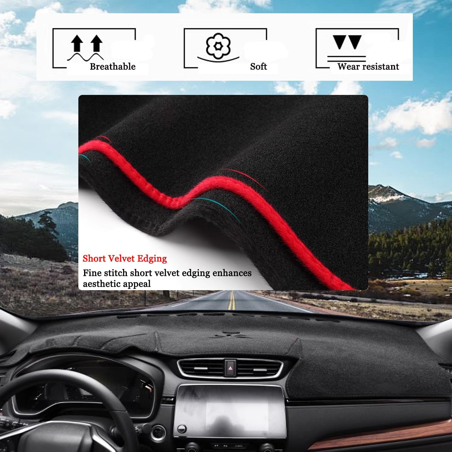 Blazeray Car Dashboard Cover Mat for Honda CR-V CRV 2017 2018 2019 2020 2021 2022 Left Hand Driving Non-Slip Dashboard Mat Pad Interior Accessories Custom Fit Dash Mat Sunshade No Glare(Black Edge)