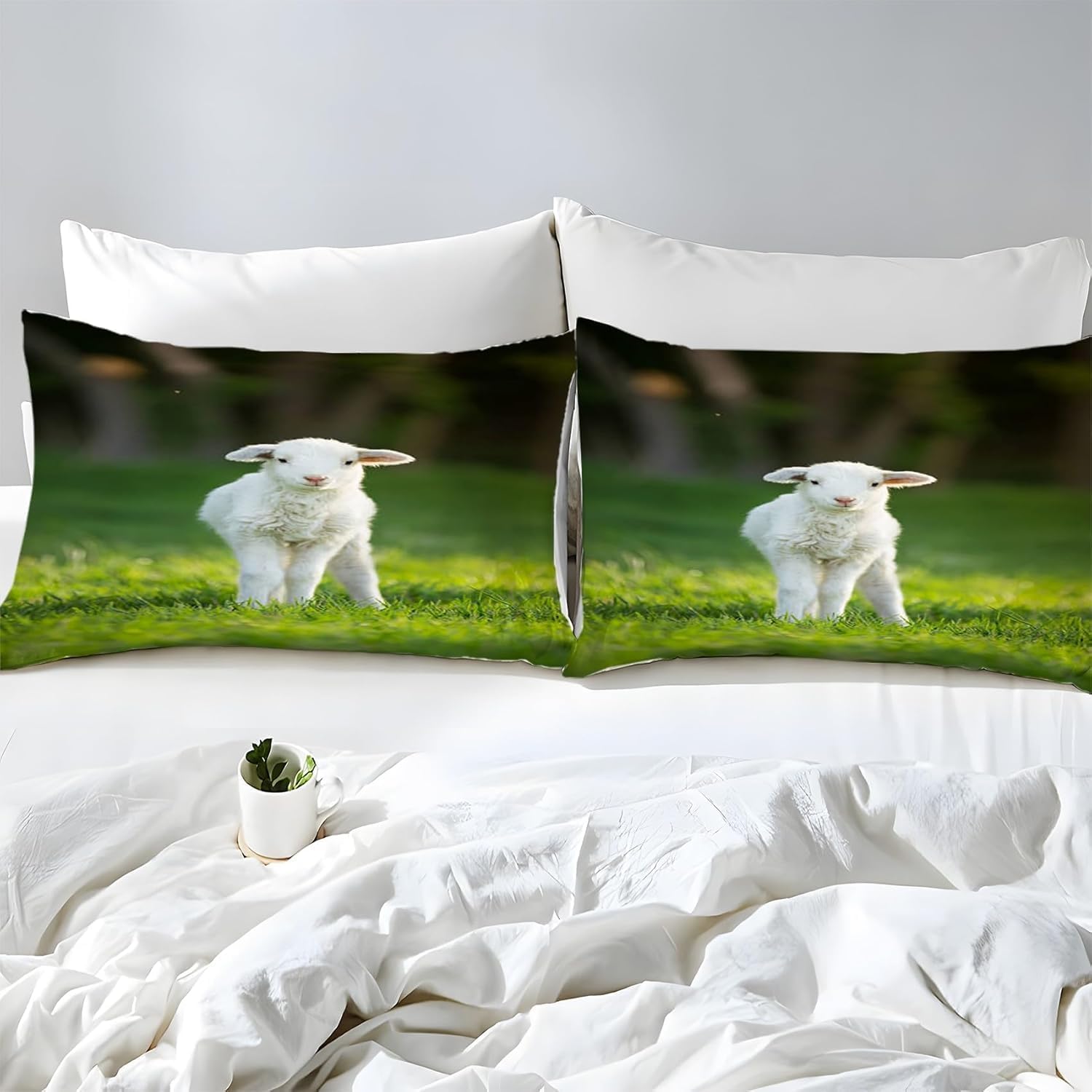 Komplet pościeli 220 x 240 cm, owcza, miękka pościel z mikrofibry, poszewka na kołdrę z nadrukiem 3D, zwierzęta gospodarskie, 3-częściowy, poszwa na kołdrę z zamkiem błyskawicznym i 2 poszewki na