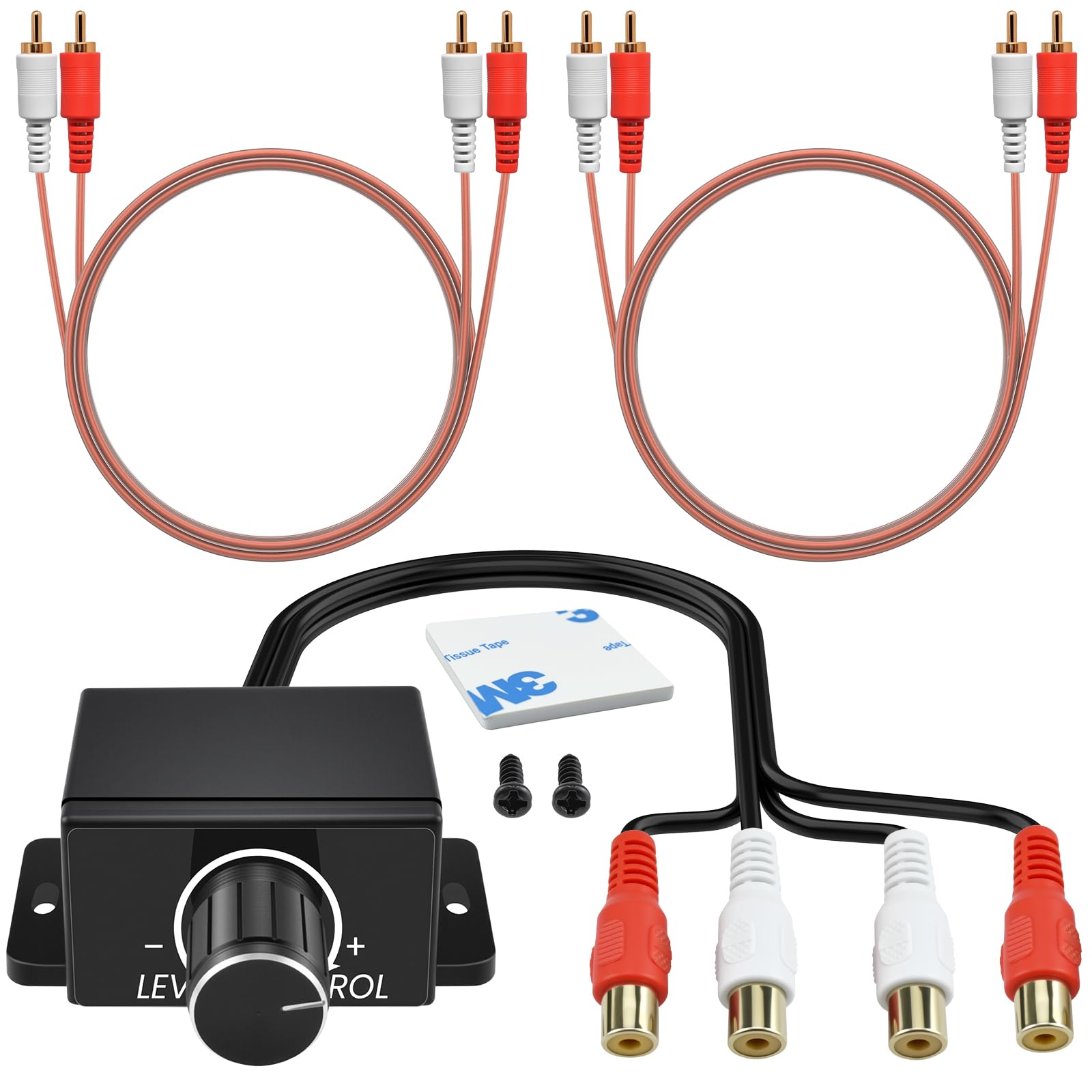 3Pcs Universal RCA Level Controller with Audio Cables | Car Audio Bass Control Knob | RCA Stereo Cables | for Motorcycle, Home Theater, Speakers