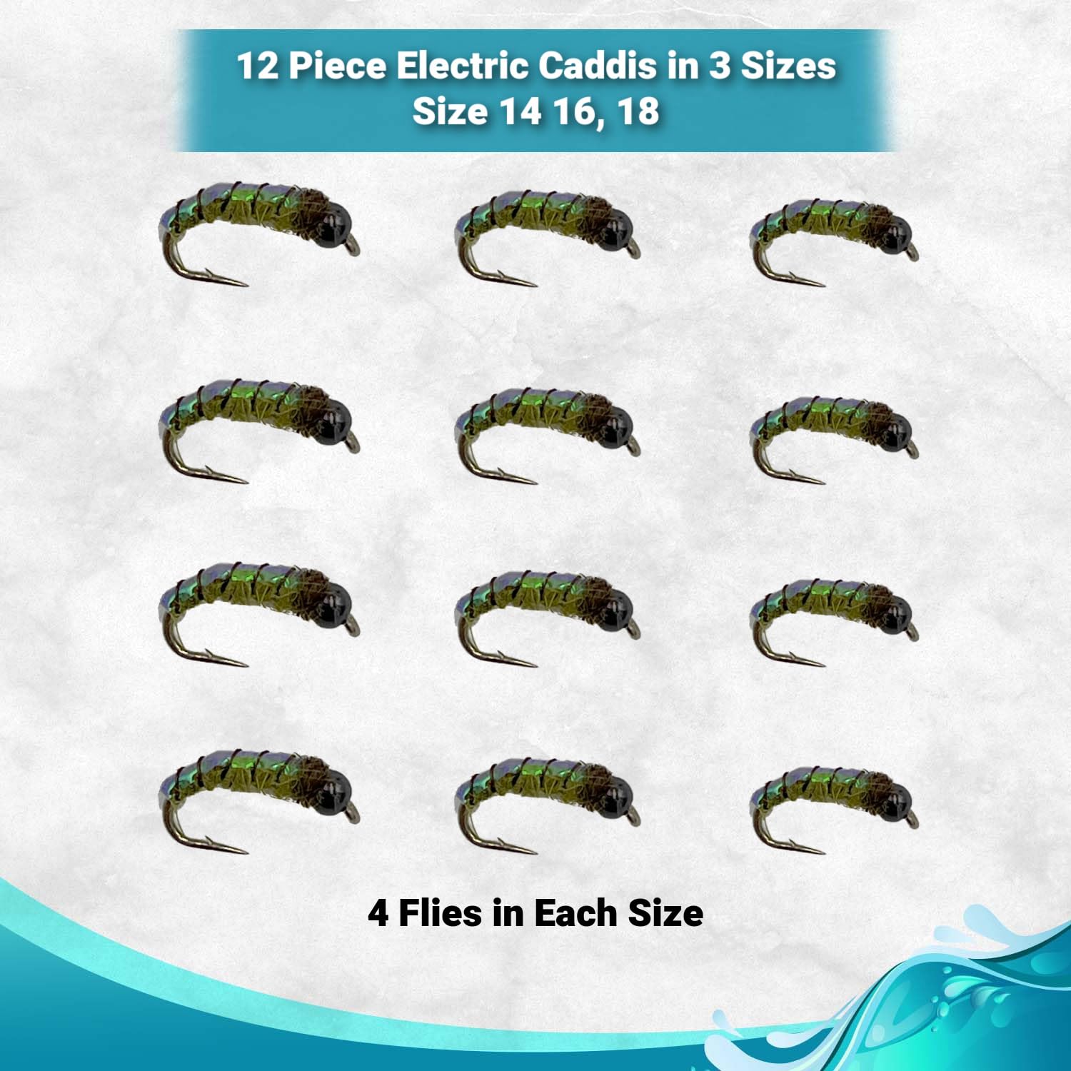 Feeder Creek Fly Fishing Flies | Electric Caddis Nymph Assortment | Sizes 14,16,18 | Trout and Bass Flies | 12pc Fly Fishing Kit | Nymph Patterns