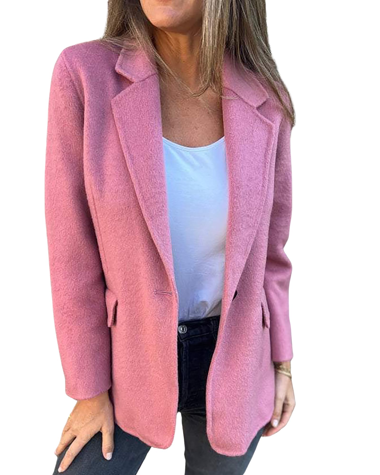 CORIRESHA Womens Casual Solid Wool Blend Business Office Winter Blazer Jacket Pea Coat