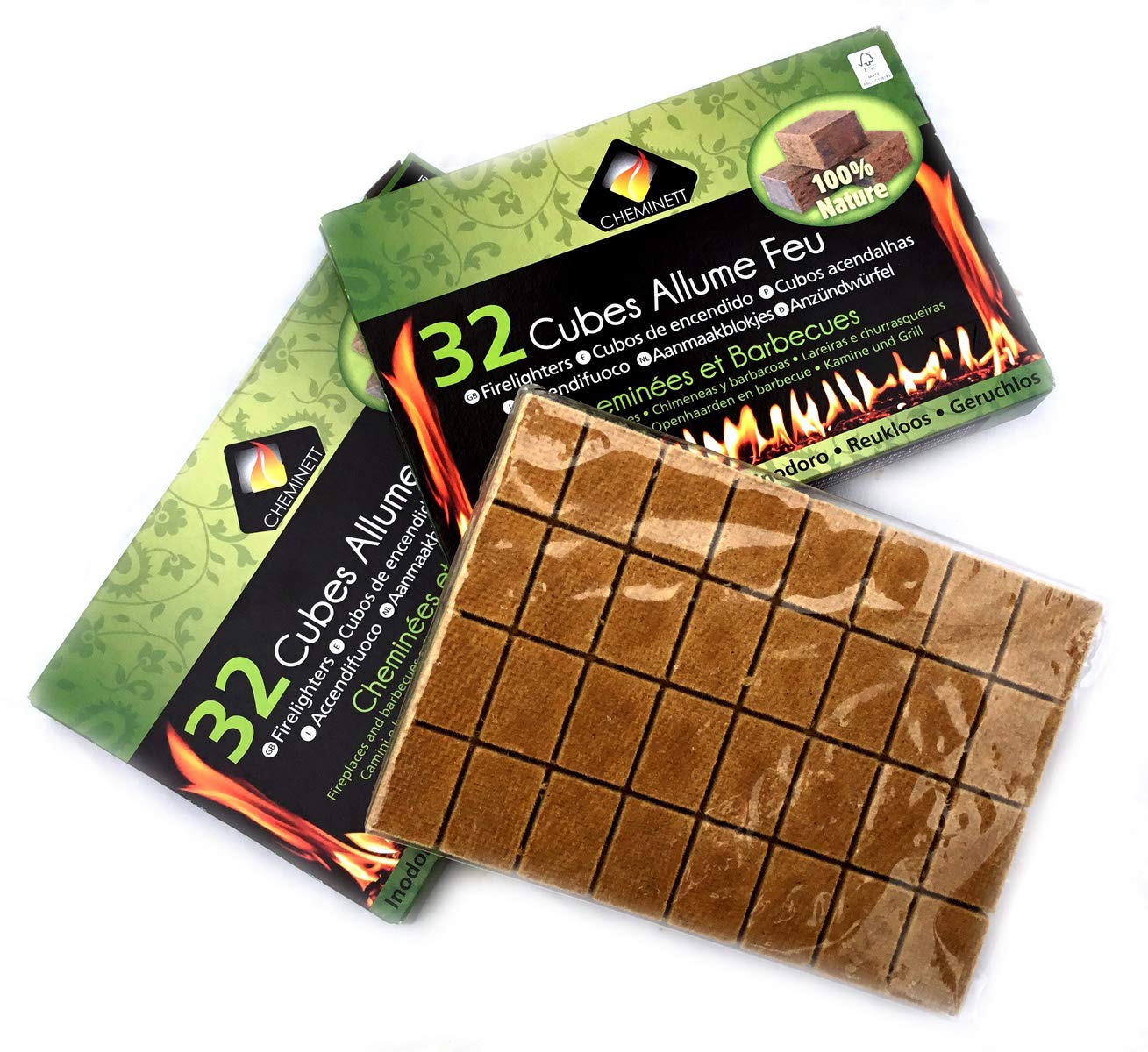 Kostki rozpałki do kominków | Zestaw 10 pudełek | Grill ogniskowy pieca na drewno | Wosk roślinny | 32 kostki w pudełku | Ekologiczne | Kibros 4CALFx10