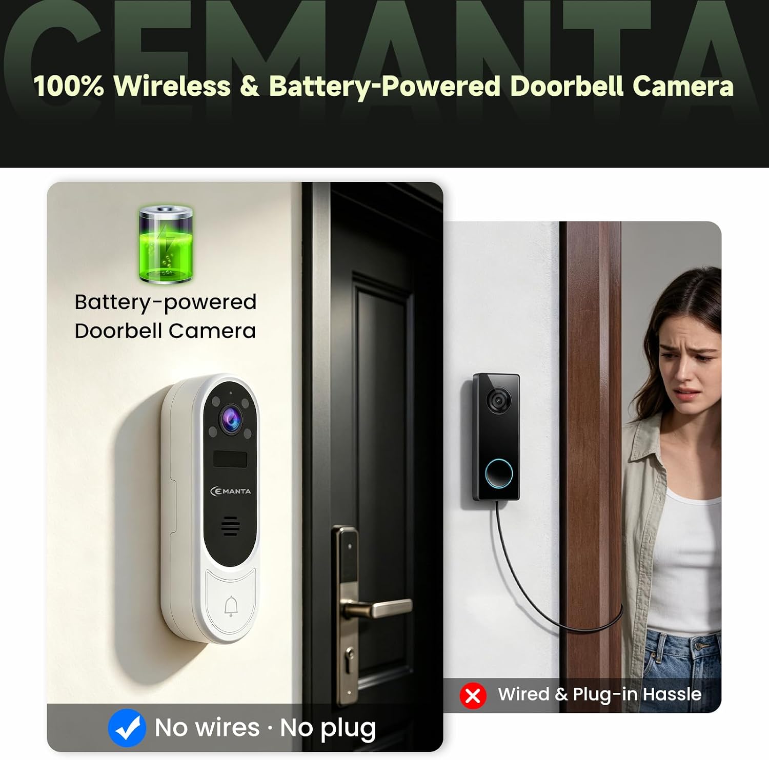 CEMANTA 2.5K Video Doorbell Camera Wireless with Chime,Free Cloud Storage image 4