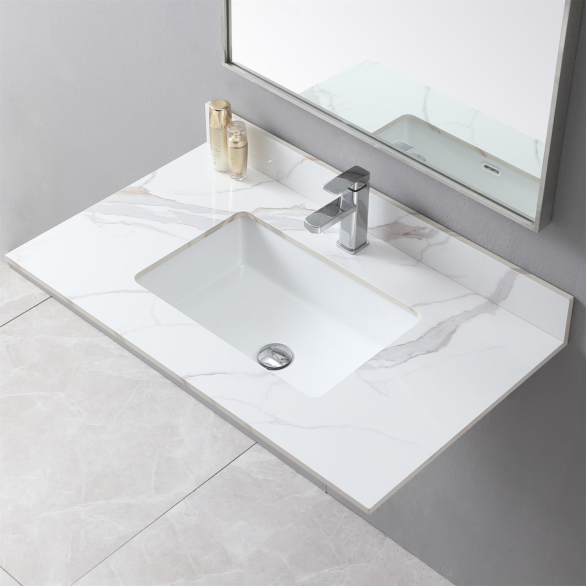 37" Bathroom Vanity Top with Ceramic Undermount Sink & Backsplash ...