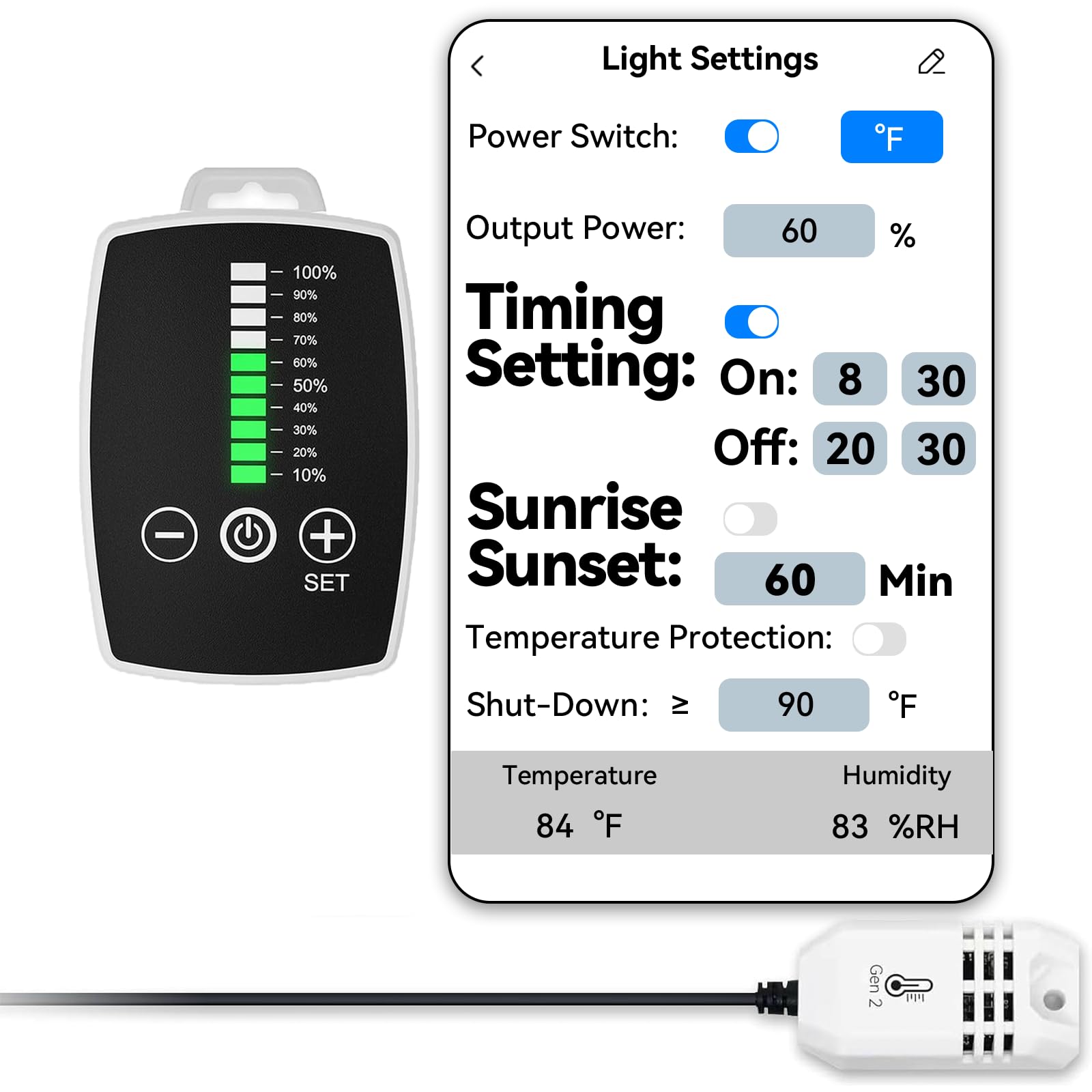 AH-LightFan Control LED Grow Lights, Inline Duct Lüfter, Sonnenaufgang und Sonnenuntergang, Lüftergeschwindigkeit, Uhrzeit basierend auf | Aus und Leistung%