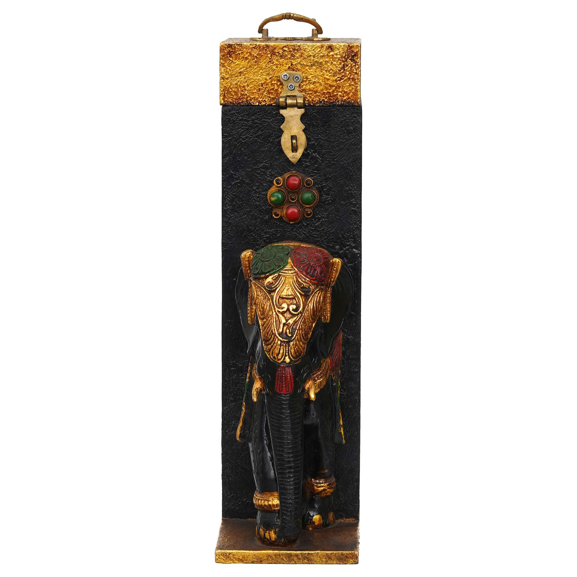 ARTISATARRU Home Decor 16 Inch Wine Bottle Storage Box with White Elephant Bust Statue for Home Bar Decorative Showpiece