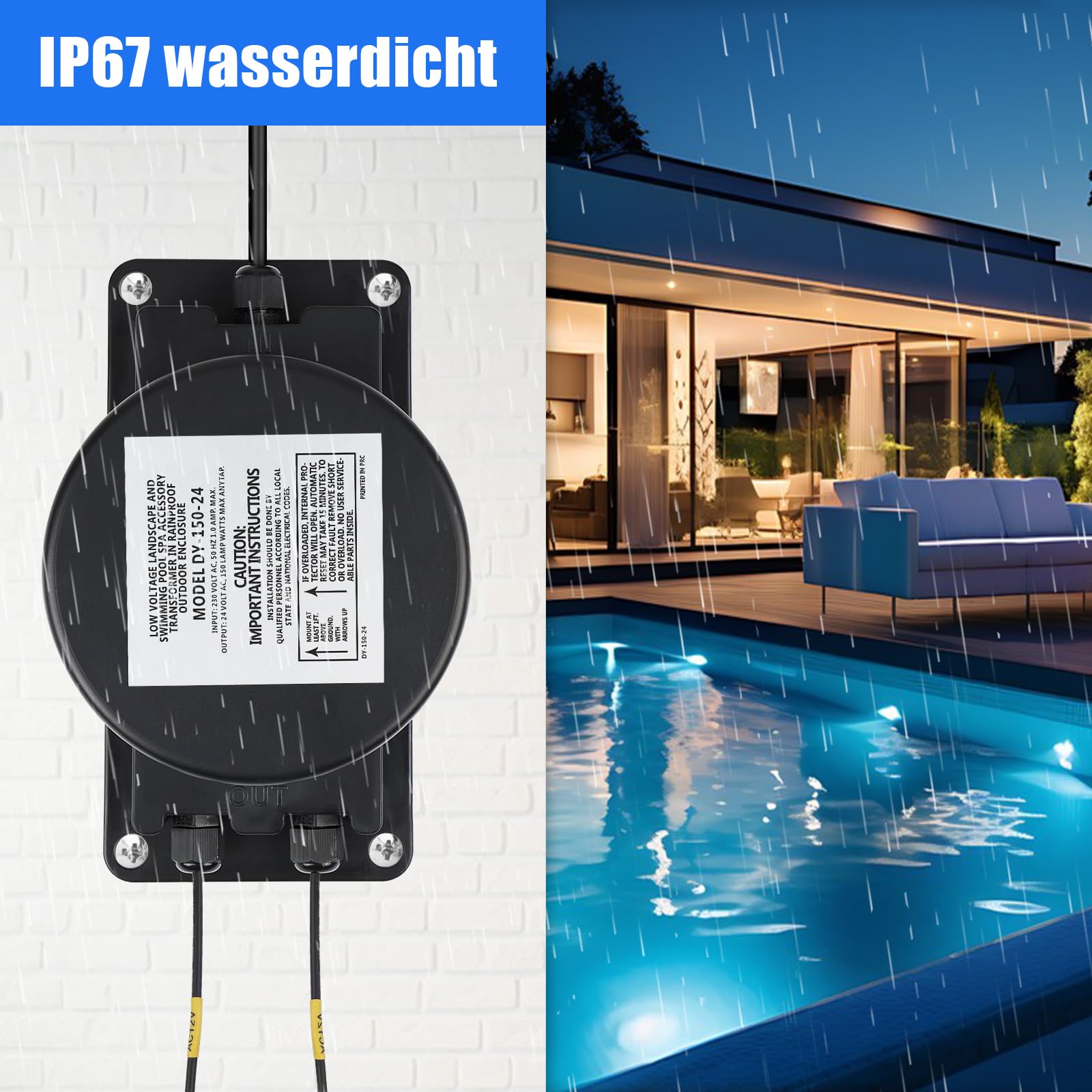 150W Transformador de iluminación de piscinas 24V AC, Transformador de baja tensión IP67 Transformador de anillo para iluminación de piscinas, iluminación de paisajes y fuentes | Transformador de bajo voltaje para iluminación de piscinas, iluminación de p