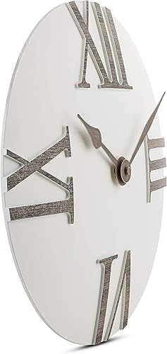 Miniatura 4 de Bernhard Products Reloj de pared silencioso sin tictac de 12 pulgadas, moderno, blanco y gris, único convexo, cuarzo de calidad, funciona con pilas,