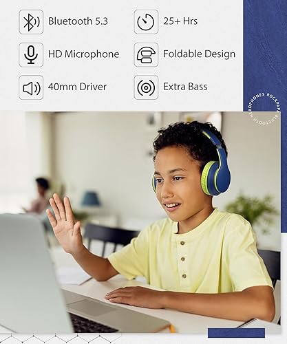 Vista 41 de rockpapa E9 - Auriculares Bluetooth para niños y niñas adultos, estéreo plegables con cable/inalámbrico con micrófono para escuela, viajes, tableta