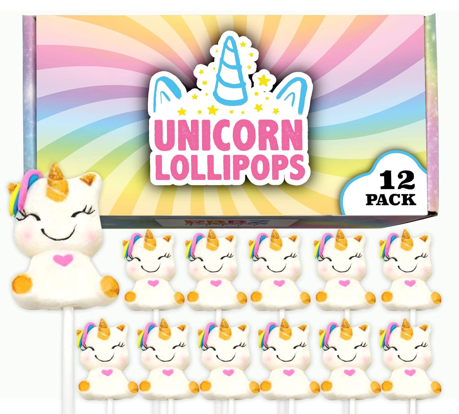 Unicorn Candy Lollipops (12 pieces) Individually Wrapped Suckers, Great for Unicorn Birthday, Party Favors, Candy Buffet, Pinata, Goodie Bags Fruit 12 Count (Pack of 1)