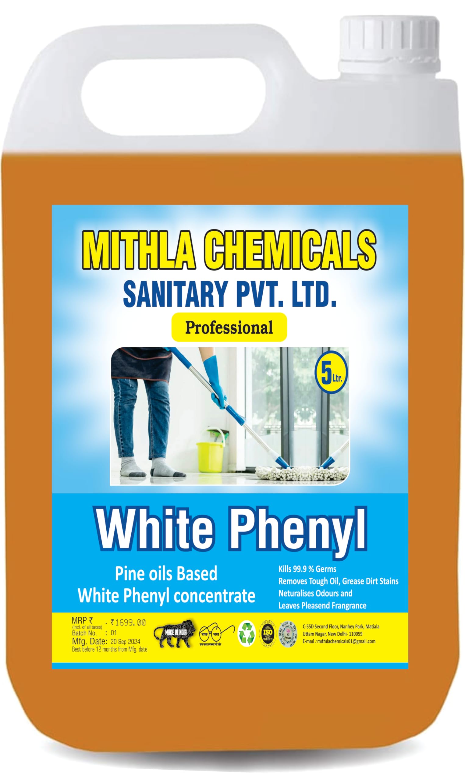 Mithila Chemicals White Phenyl Concentrate, 5 Ltrs, Pine Oil Based Concerntrate 5 Ltrs Makes 150 litres of White Phenyl surfaces like floors, Home, Hotels, Hospitals Kills 99.9% germs. (B0DF53Y1KY) Amazon Price History, Amazon Price Tracker