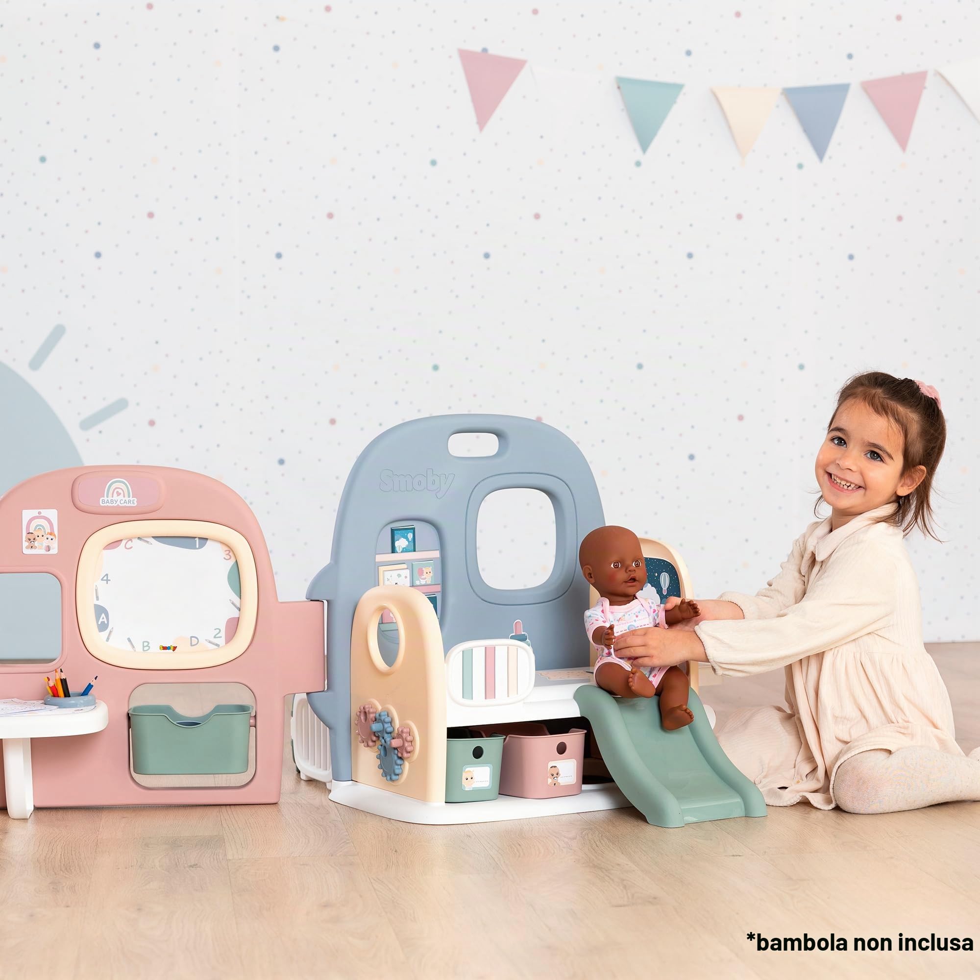 Smoby - Baby Care Asilo delle Bambole, 7600240307, +3 Anni, 5 Aree Gioco, 27 Accessori, Made in France