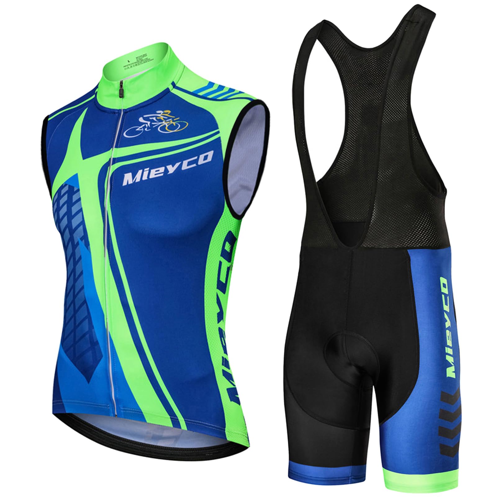 Conjunto Ropa Ciclismo Hombre Maillot Bici MTB Verano Traje de Ciclista | Chaleco Ciclo Sin Mangas y Culotte Tirantes con 19D Gel Acolchado,Completa de Bicicleta Transpirable Secado Ráido