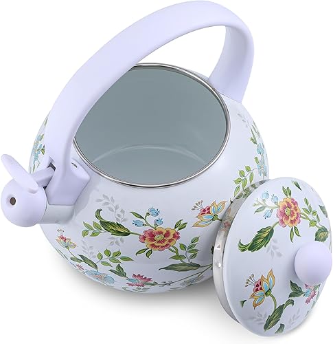 Miniatura 3 de Tetera esmaltada vintage de 2.3 cuartos de galón, tetera silbante para estufa, tetera esmaltada floral en acero para el hogar, cocina, campamento,