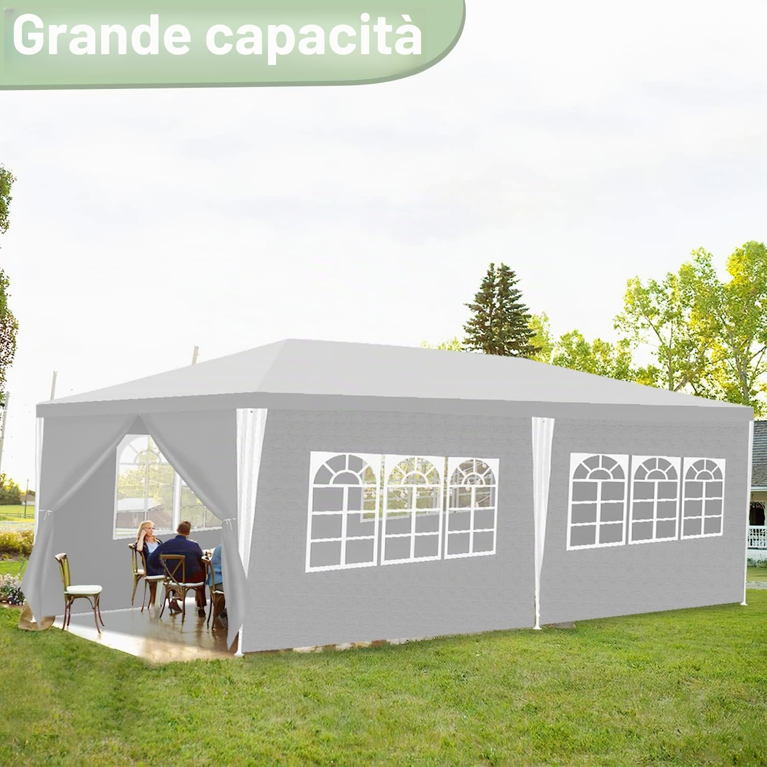 Gazebo da 3 x 6 m, tenda per feste impermeabile, tenda da giardino, 100 g/m², birreria, alta qualità, in PE, resistente ai raggi UV, con 6 pannelli laterali, bianco