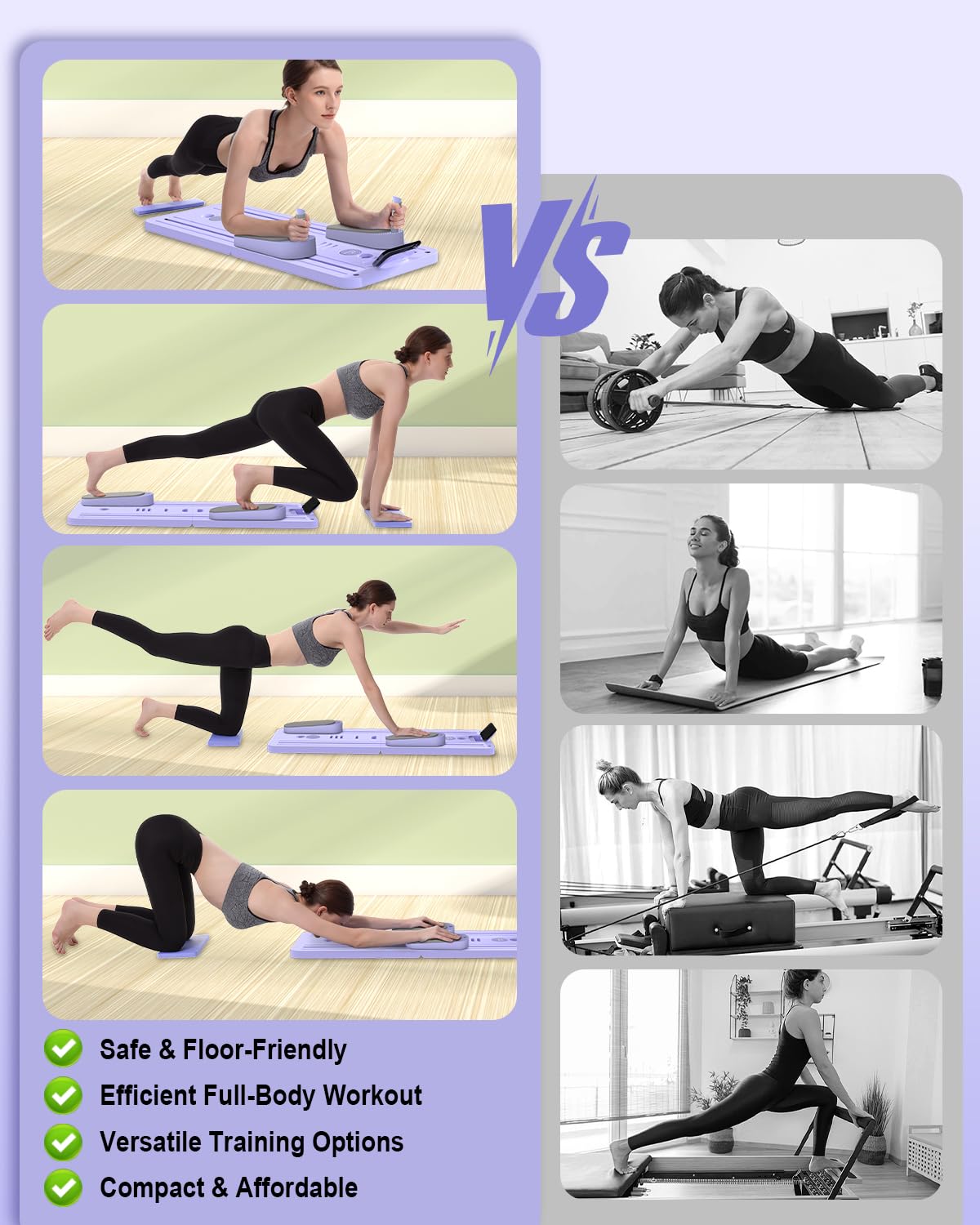 Pilates Board (inkl. 5er-Set Widerstandsbänder) – Multifunktioneller Pilates Reformer für Kern- und Bauchmuskeltraining, Premium Pilates Gerät für die Frauen-Hausfitness